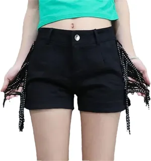 Women's Spring Summer Tassel Shorts Sexy High-Waisted Dance Boots Hot Pants Wide Leg Shorts