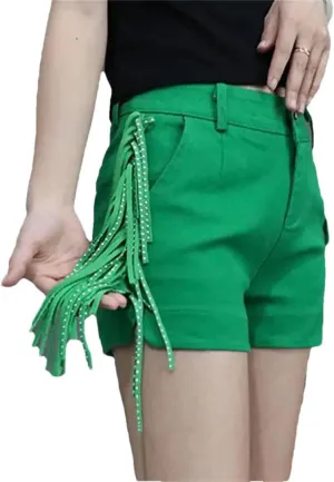 Women's Spring Summer Tassel Shorts Sexy High-Waisted Dance Boots Hot Pants Wide Leg Shorts