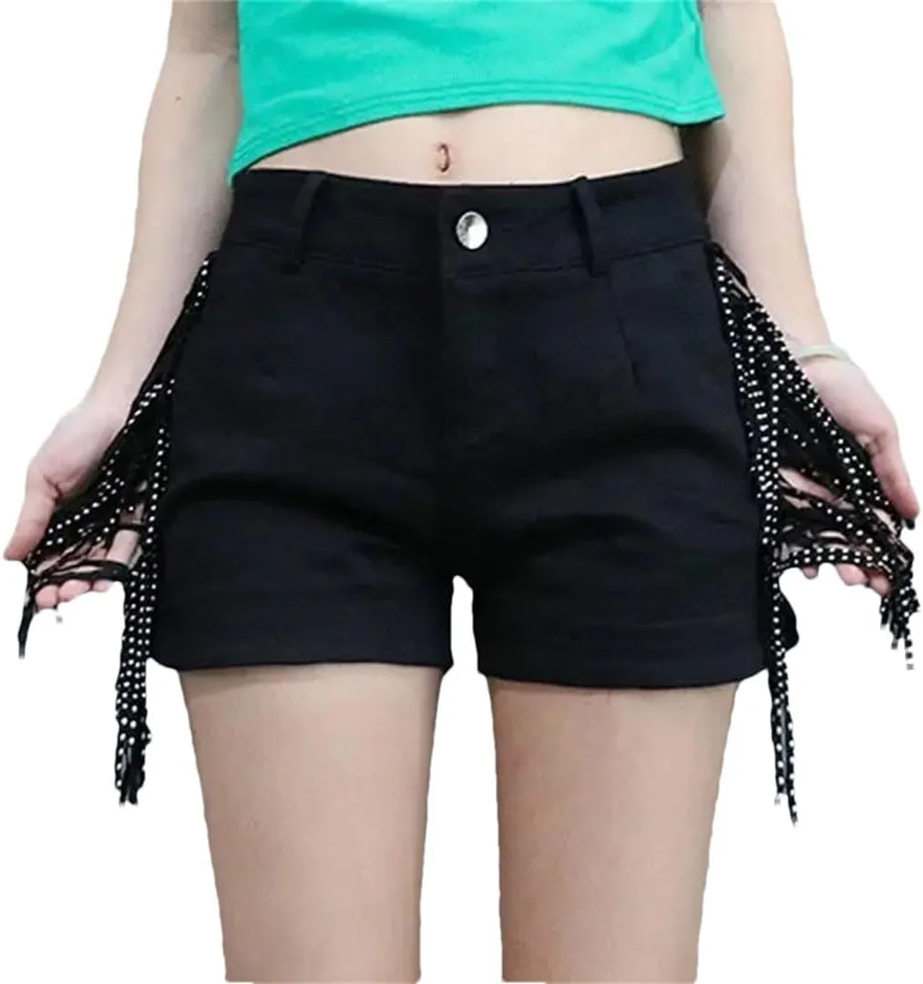 Women's Spring Summer Tassel Shorts Sexy High-Waisted Dance Boots Hot Pants Wide Leg Shorts