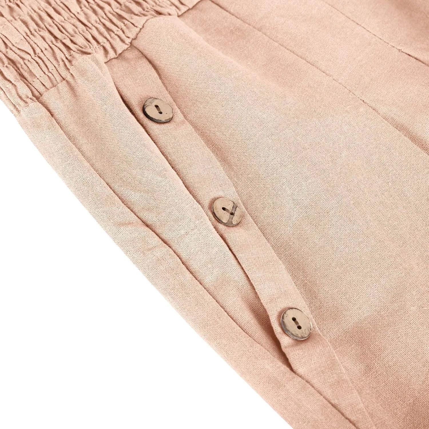 Womens Summer Cotton Linen Palazzo Pants Casual Smocked Waist Wide Leg Pants Loose Beach Lounge Trousers with Pockets