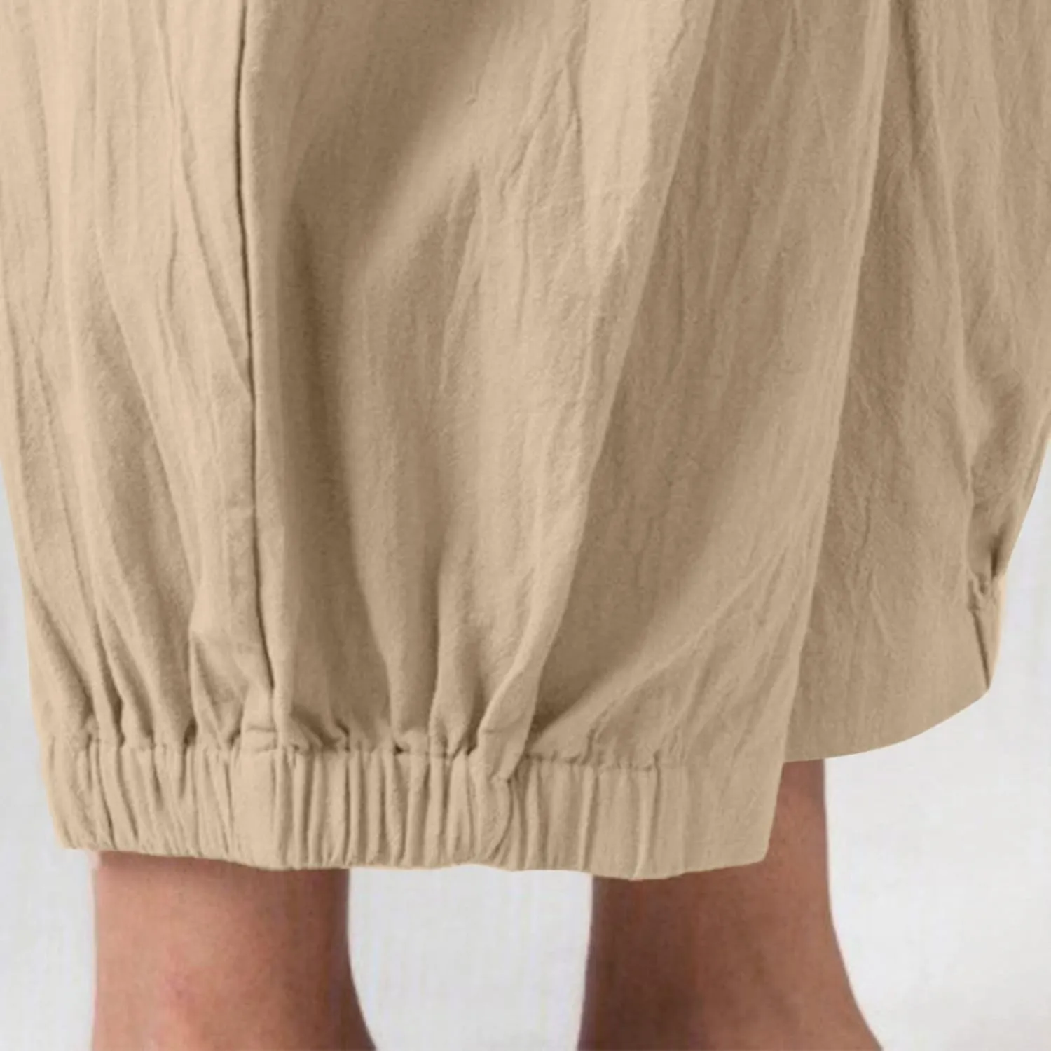 Womens Summer Harem Capri Pants Elastic Waist Casual Business Loose Work Slacks Lounge Cropped Trousers with Pockets