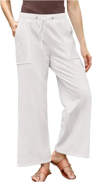 Women's Summer Loose Cotton Linen Palazzo Pants Drawstring Waist Wide Leg Pants with Pockets Long Lounge Trousers