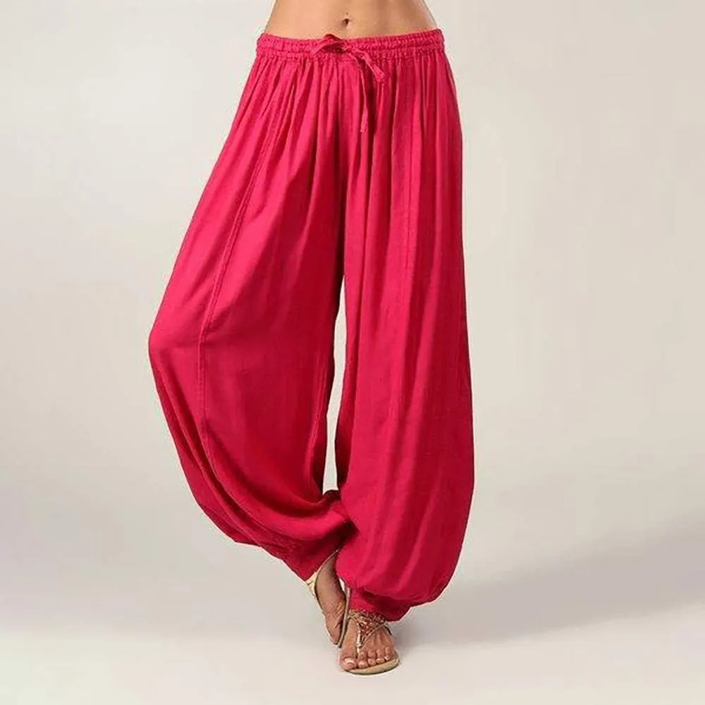 Womens Summer Pants Dressy Loose Fit Plus Size High Waist Trousers with Pockets Floral Yoga Black Linen Pants Women