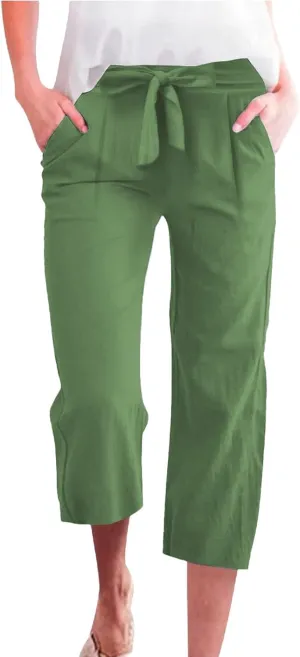 Womens Sweatpants Work,Cargo Pants Women Tall, Linen Cotton Straight Leg Petite Low Rise Capris with Pockets