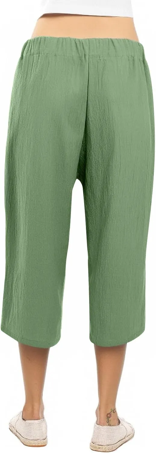 Womens Sweatpants Work,Cargo Pants Women Tall, Linen Cotton Straight Leg Petite Low Rise Capris with Pockets