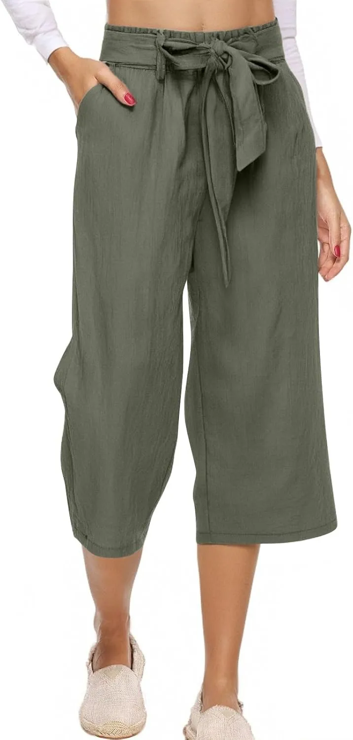 Womens Sweatpants,Women's Pants with Pockets Low Rise Capris Pockets Petite Work Straight Leg Linen Cotton