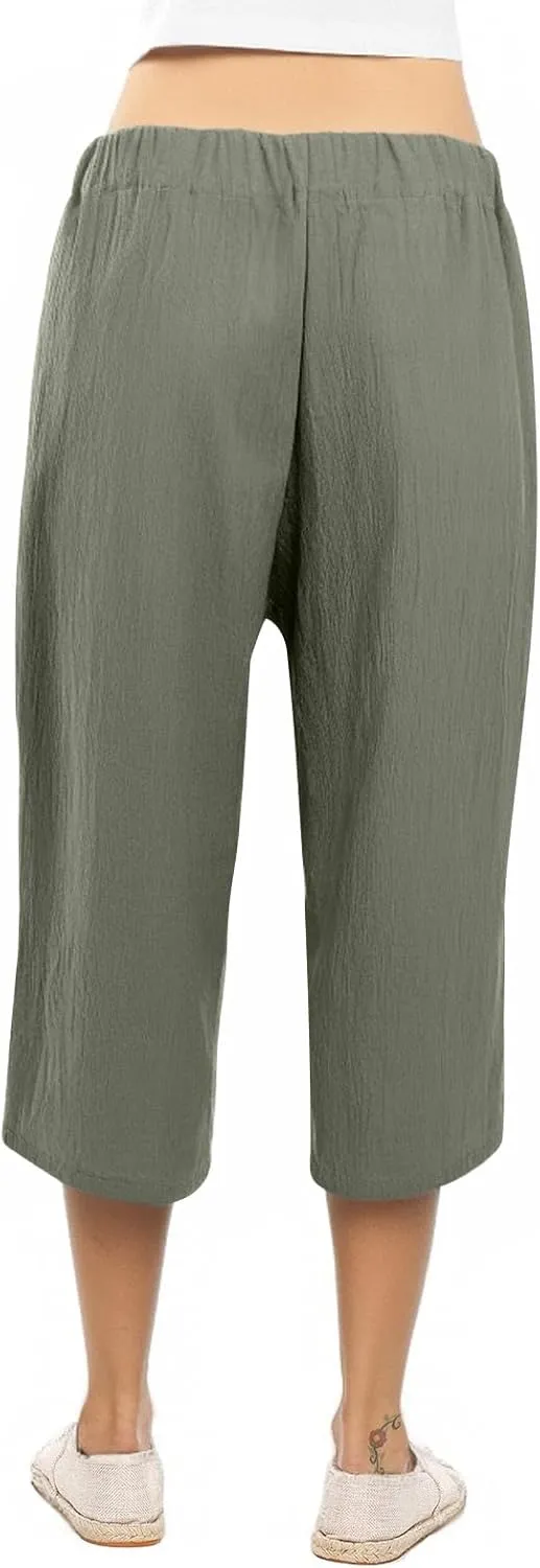 Womens Sweatpants,Women's Pants with Pockets Low Rise Capris Pockets Petite Work Straight Leg Linen Cotton