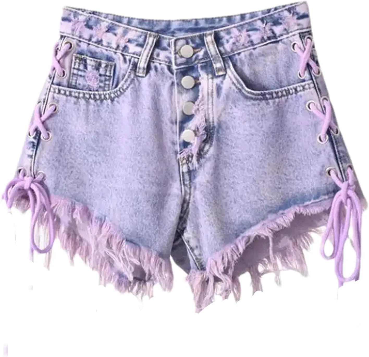 Women's Tassel Jean Shorts Summer High Waist Breasted Denim Shorts A-Line Wide-Leg Hot Pant