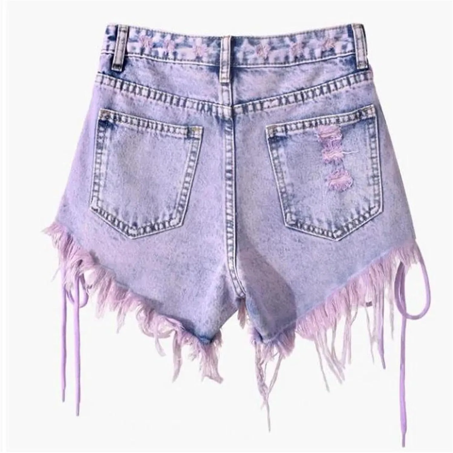 Women's Tassel Jean Shorts Summer High Waist Breasted Denim Shorts A-Line Wide-Leg Hot Pant