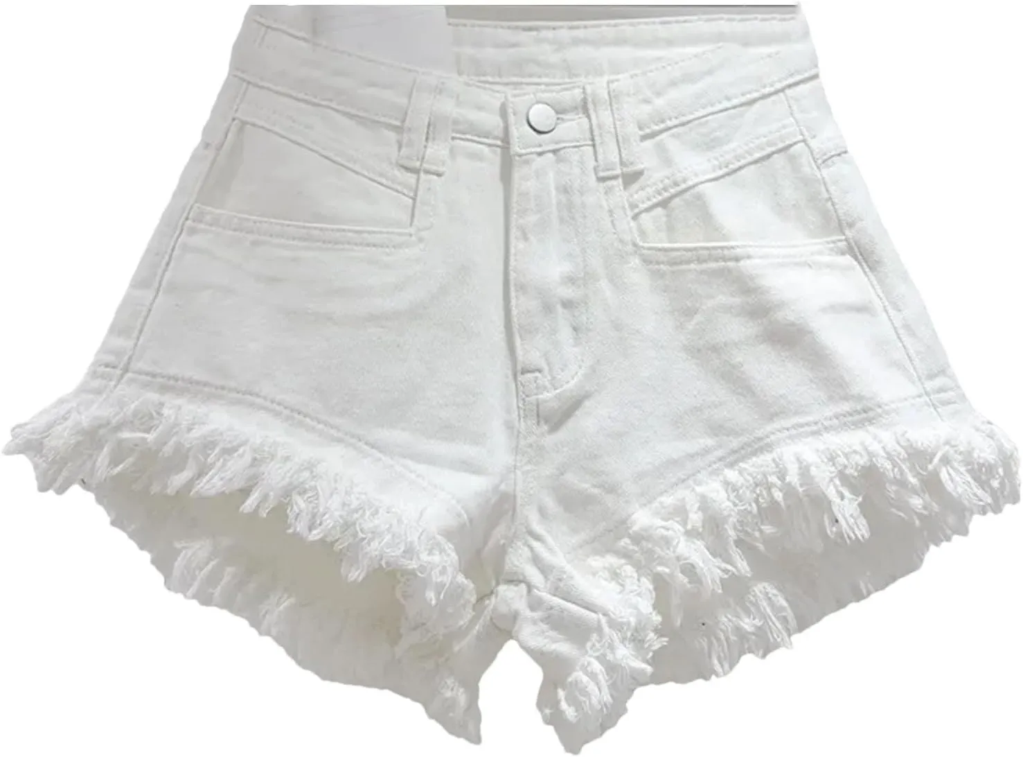 Women's Tassel Jeans Shorts High-Waisted A-Line Wide-Leg Hot Pants Raw Denim Shorts