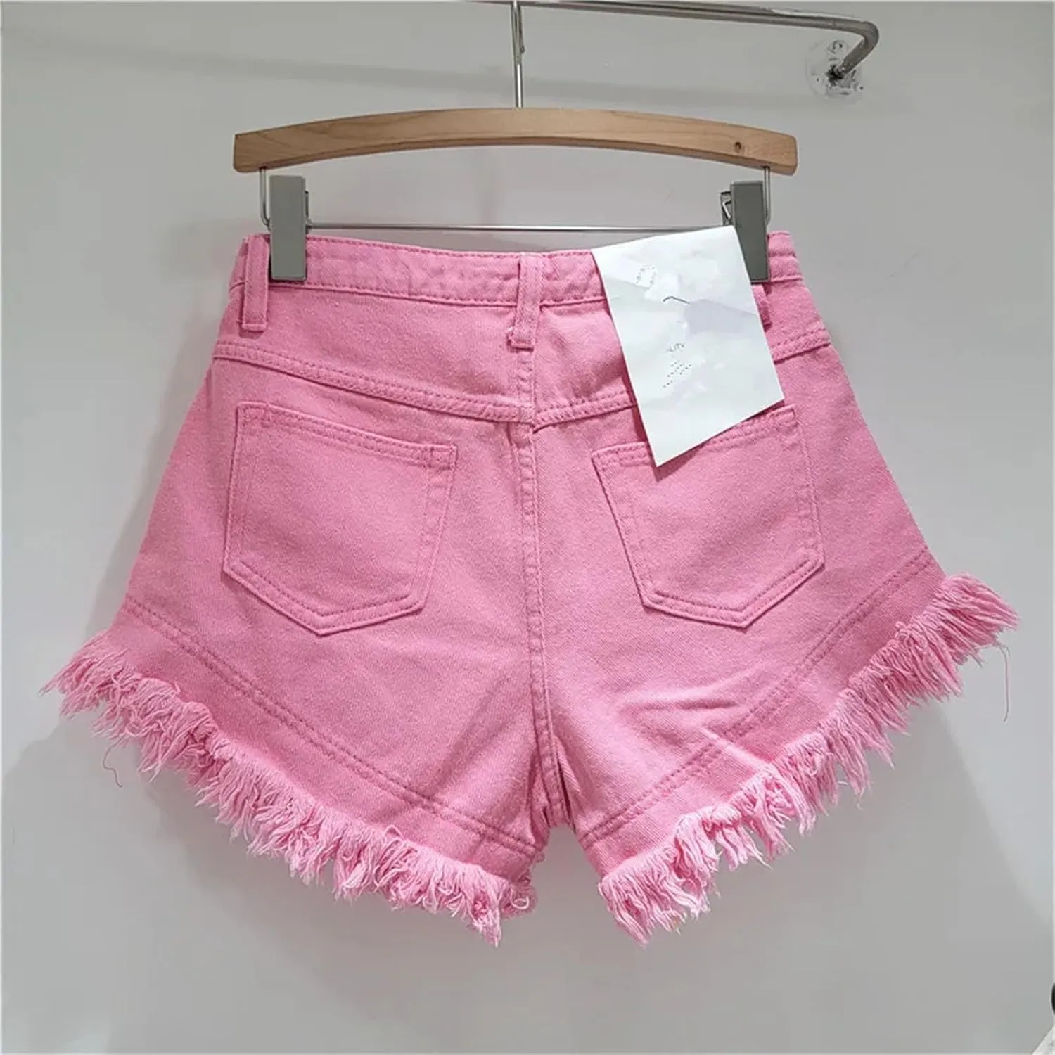 Women's Tassel Jeans Shorts High-Waisted A-Line Wide-Leg Hot Pants Raw Denim Shorts