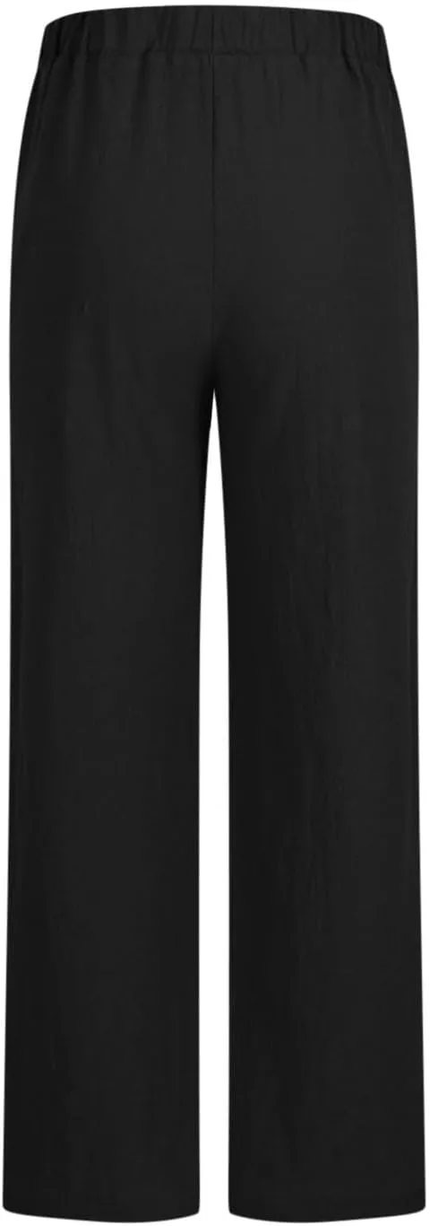 Women's Wide Leg Linen Pants, 2025 Summer High Waisted Casual Slacks Cotton Linen Palazzo Trousers with Pockets