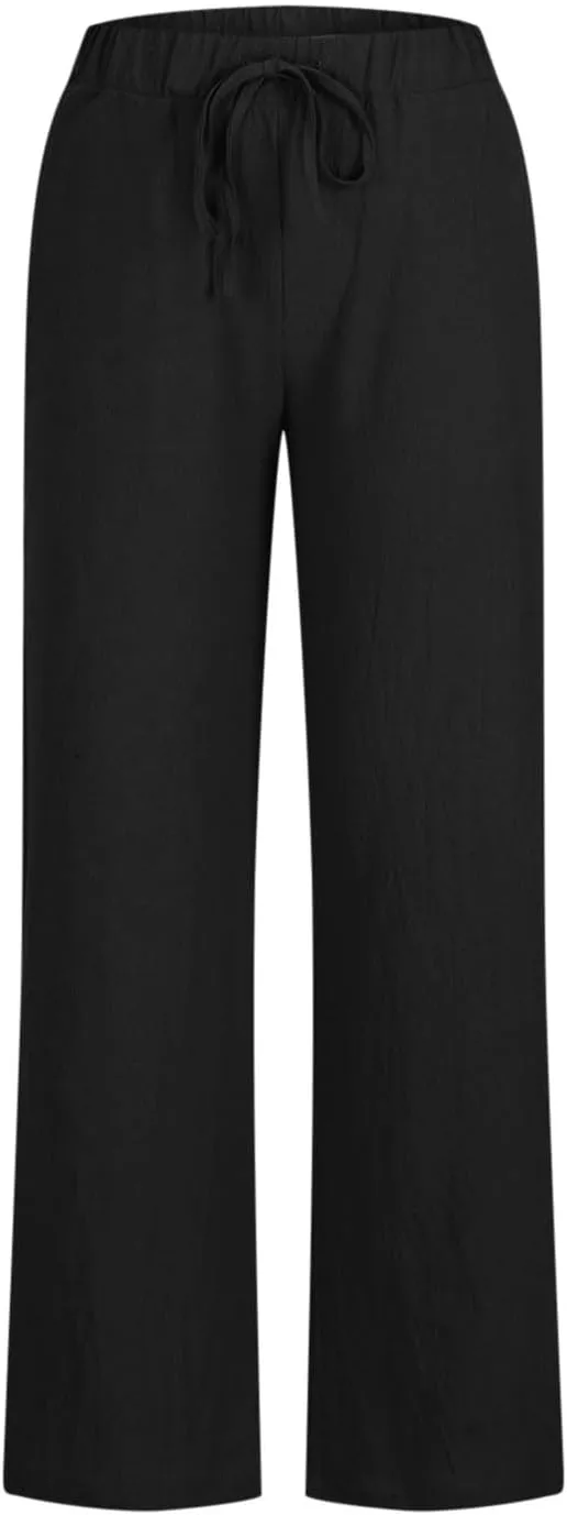Women's Wide Leg Linen Pants, 2025 Summer High Waisted Casual Slacks Cotton Linen Palazzo Trousers with Pockets