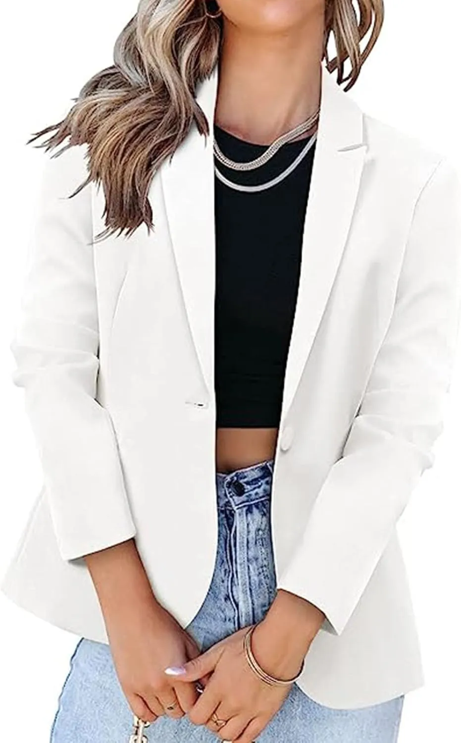 Womens Work Office Blazer 2024 Fashion Business Casual Blazers Lapel Collar Open Front Long Sleeve Suit Jackets