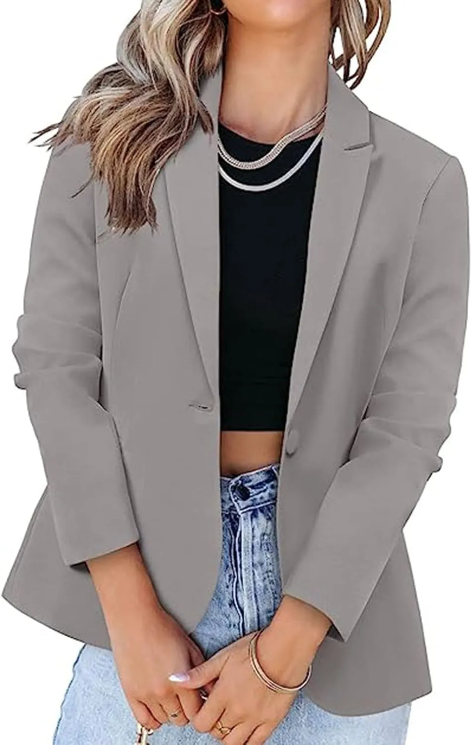 Womens Work Office Blazer 2024 Fashion Business Casual Blazers Lapel Collar Open Front Long Sleeve Suit Jackets