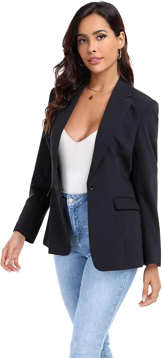 Women's Work Office Blazer One Button Notched Lapel Business Tuxedo Blazer Casual Blazer Jackets Suit Petite