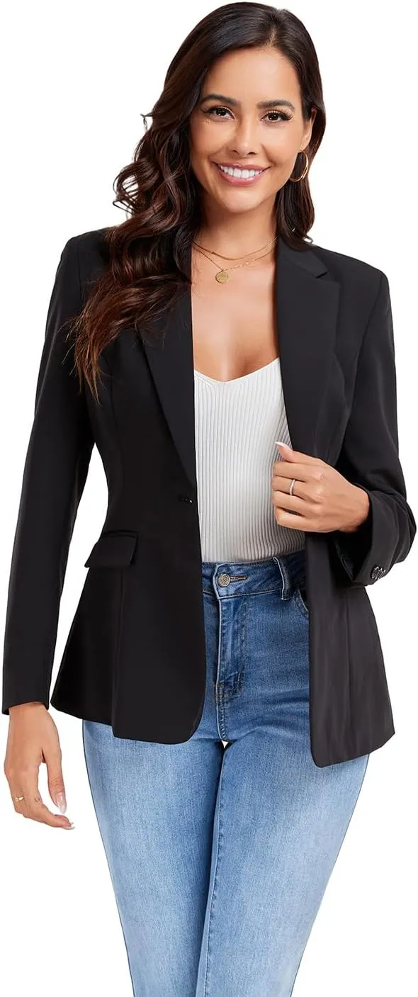 Women's Work Office Blazer One Button Notched Lapel Business Tuxedo Blazer Casual Blazer Jackets Suit Petite