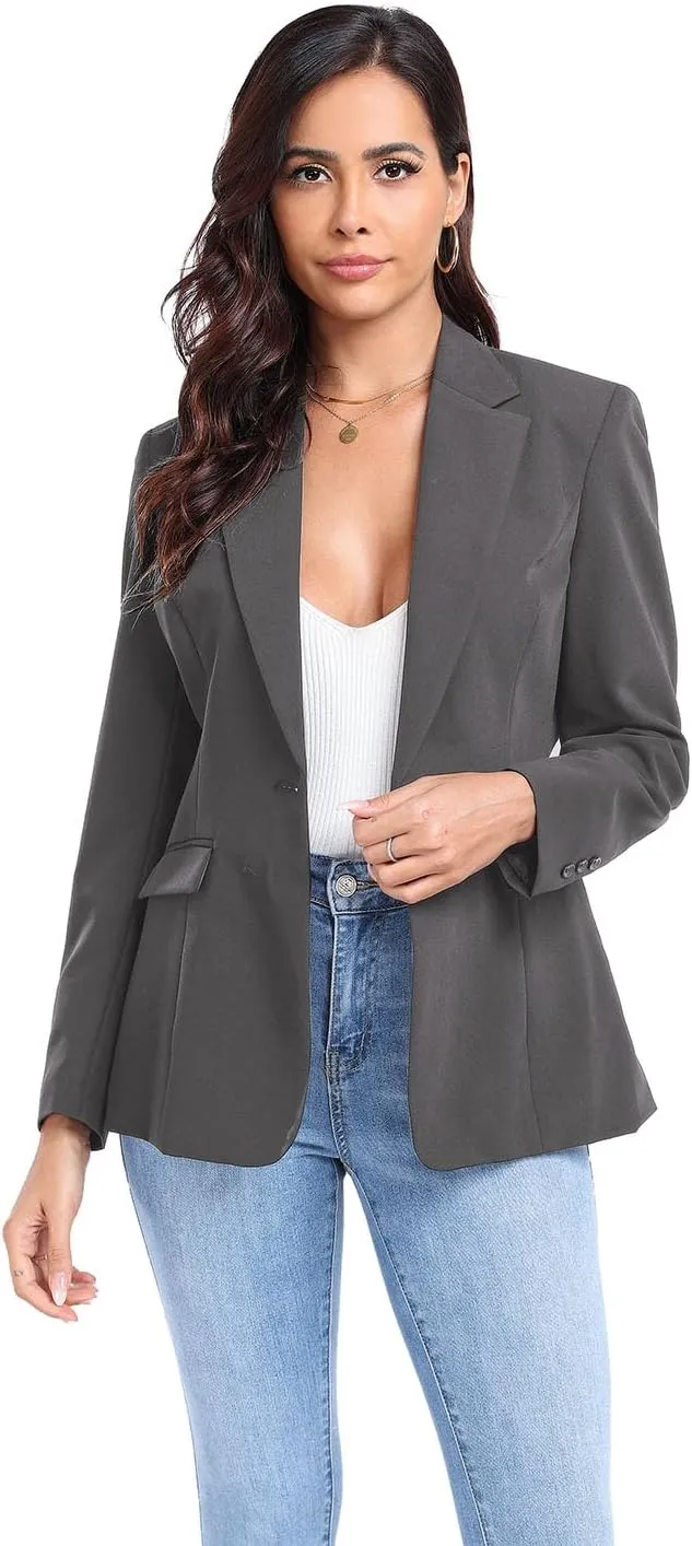 Women's Work Office Blazer One Button Notched Lapel Business Tuxedo Blazer Casual Blazer Jackets Suit Petite