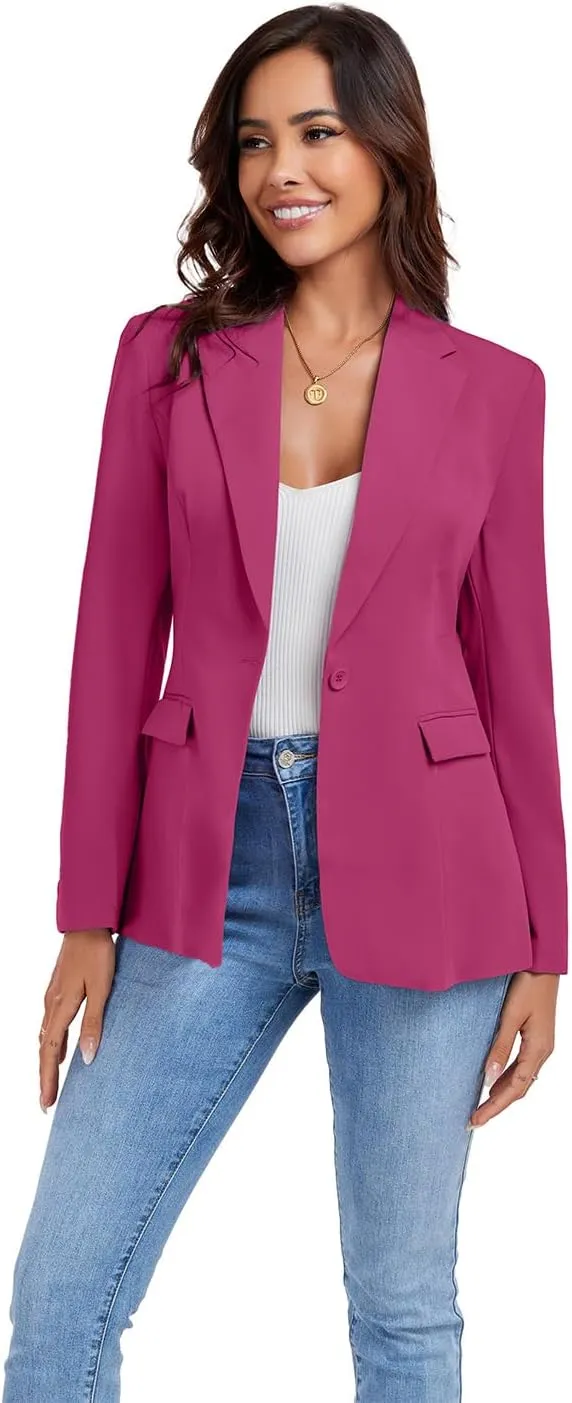 Women's Work Office Blazer One Button Notched Lapel Business Tuxedo Blazer Casual Blazer Jackets Suit Petite