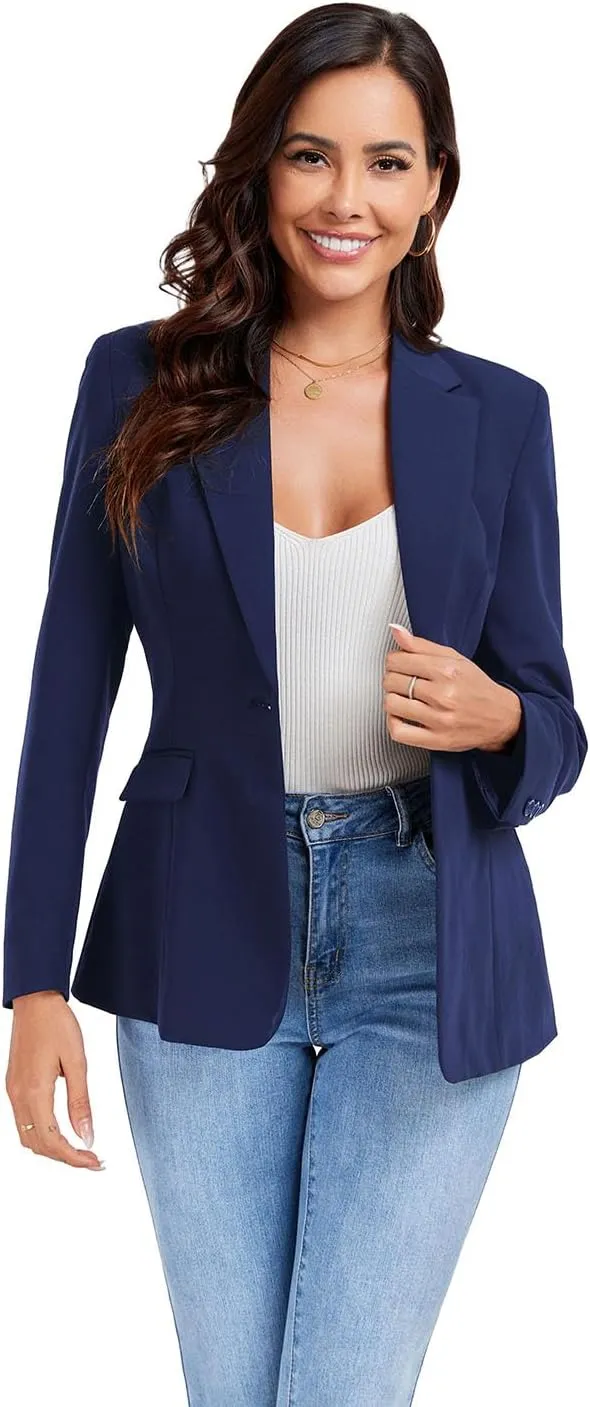 Women's Work Office Blazer One Button Notched Lapel Business Tuxedo Blazer Casual Blazer Jackets Suit Petite