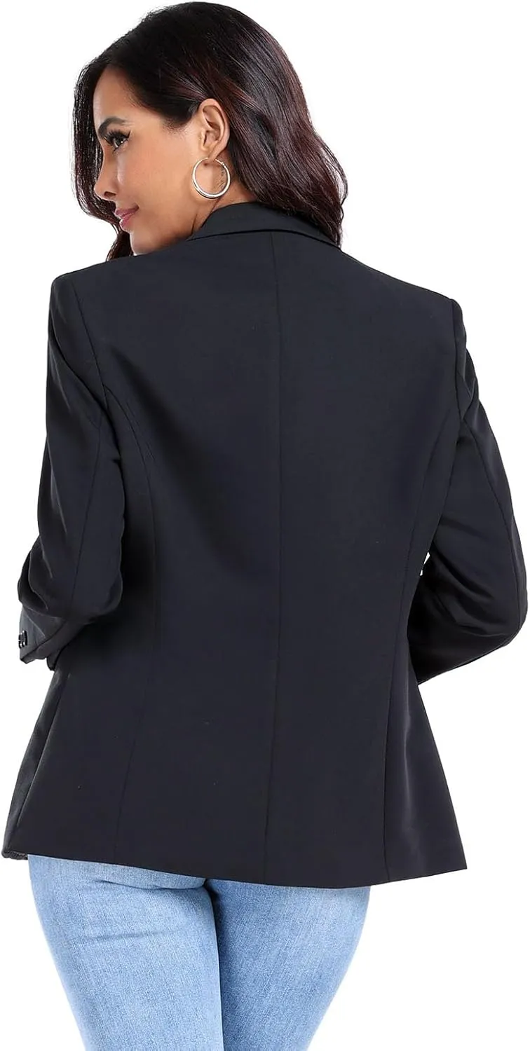 Women's Work Office Blazer One Button Notched Lapel Business Tuxedo Blazer Casual Blazer Jackets Suit Petite