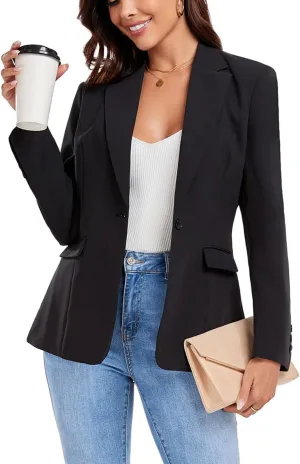 Women's Work Office Blazer One Button Notched Lapel Business Tuxedo Blazer Casual Blazer Jackets Suit Petite