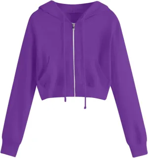 Womens Zip Up Cropped Hoodie Drawstring Crop Sweatshirt Long Sleeve Casual Tops Y2K Trendy Fall Winter Clothes 2024