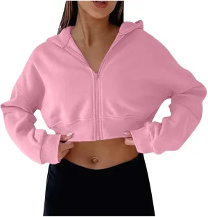 Womens Zip Up Cropped Sweatshirts Hoodie Long Sleeve Jacket Trendy Y2K Crop Tops 2024 Fashion Outfits Clothing