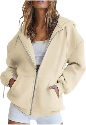 Womens Zip Up Hoodies Long Sleeve Fall Oversized Sweatshirts Fleece Y2K Jacket with Pockets 2024 Fashion Clothes