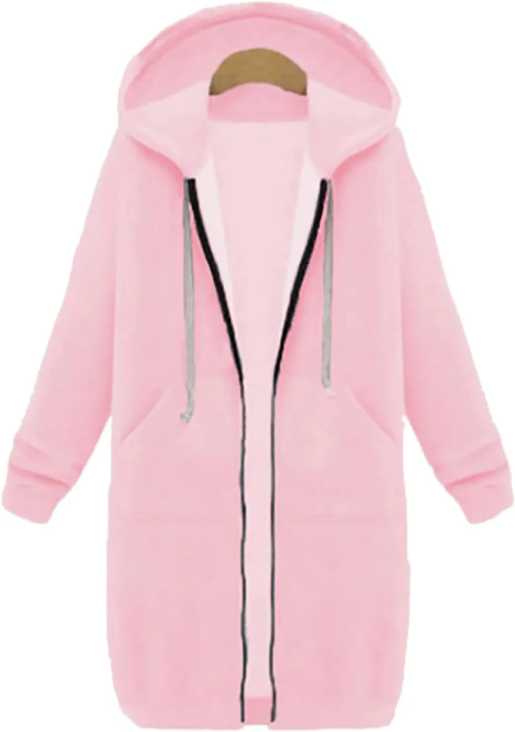 Womens Zip Up Long Hoodies Casual Drawstring Fleece Hooded Jacket Fall Winter Oversized Hoodie Coat Casual Sweatshirt