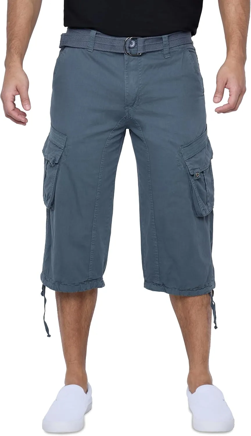 X RAY Men's Belted Long Cargo Shorts for Men, Below Knee Length Mens Cargo Shorts, 3/4 Pants (Big and Tall Shorts for Men)