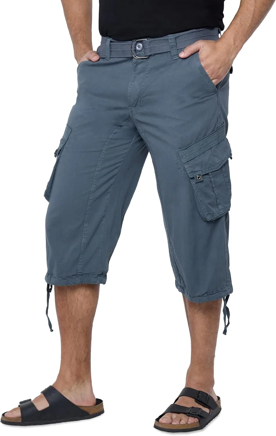 X RAY Men's Belted Long Cargo Shorts for Men, Below Knee Length Mens Cargo Shorts, 3/4 Pants (Big and Tall Shorts for Men)