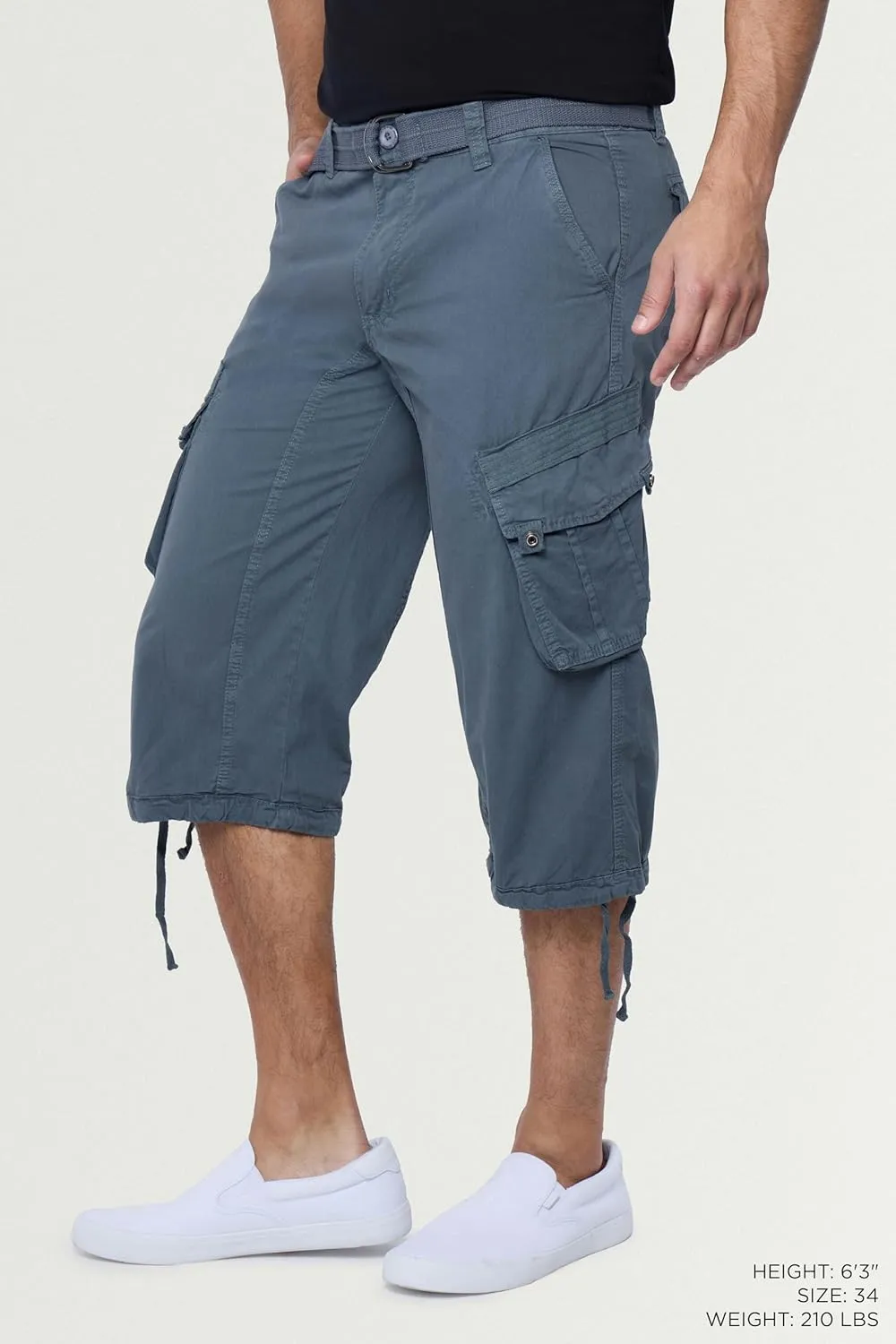 X RAY Men's Belted Long Cargo Shorts for Men, Below Knee Length Mens Cargo Shorts, 3/4 Pants (Big and Tall Shorts for Men)