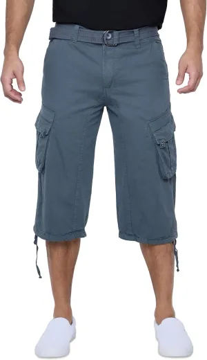 X RAY Men's Belted Long Cargo Shorts for Men, Below Knee Length Mens Cargo Shorts, 3/4 Pants (Big and Tall Shorts for Men)