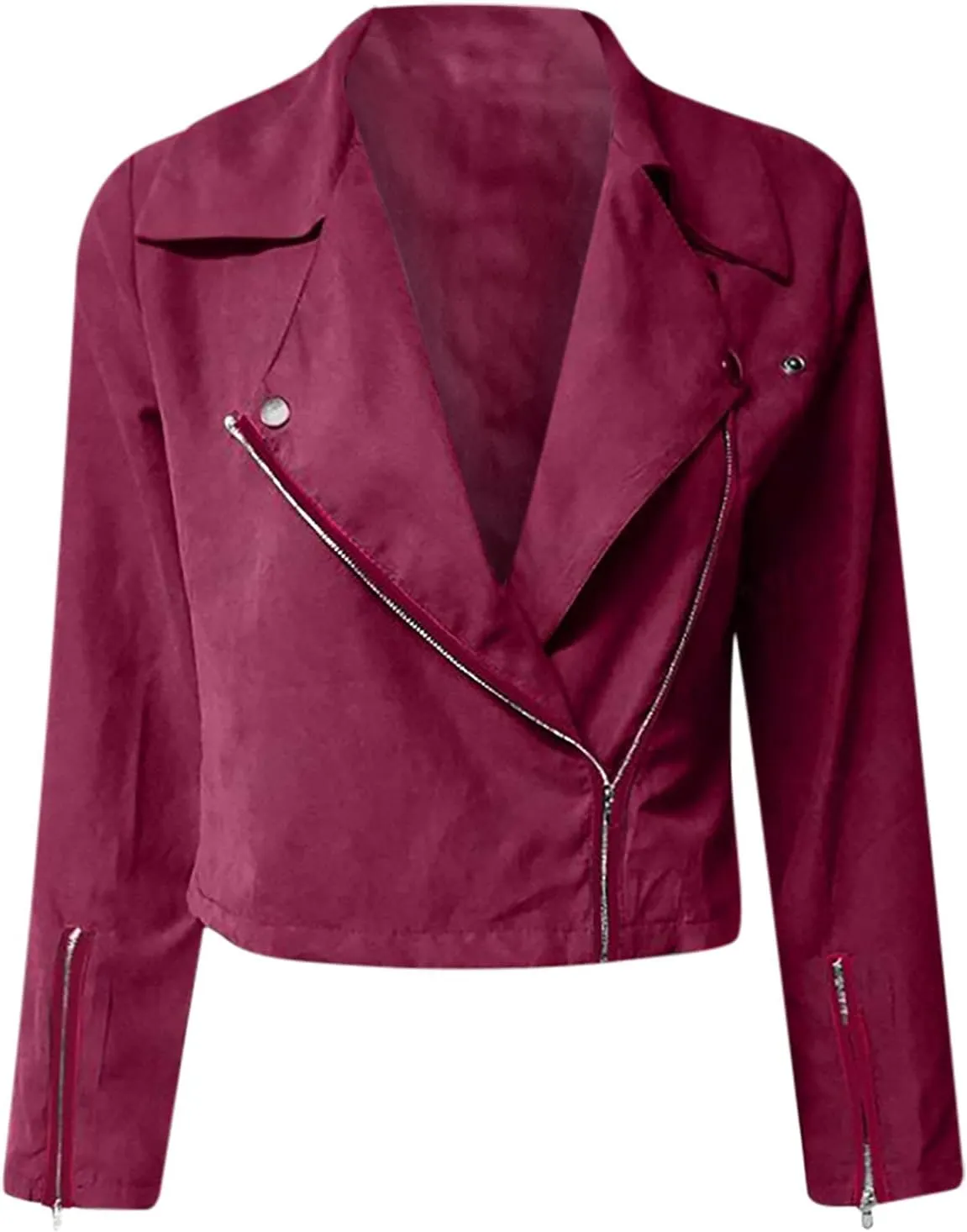 XUNRYAN Suede Leather Jacket Women Fashion Cropped Leather Motorcycle Jacket Plus Size Faux Leather PU Lightweight Short Coat