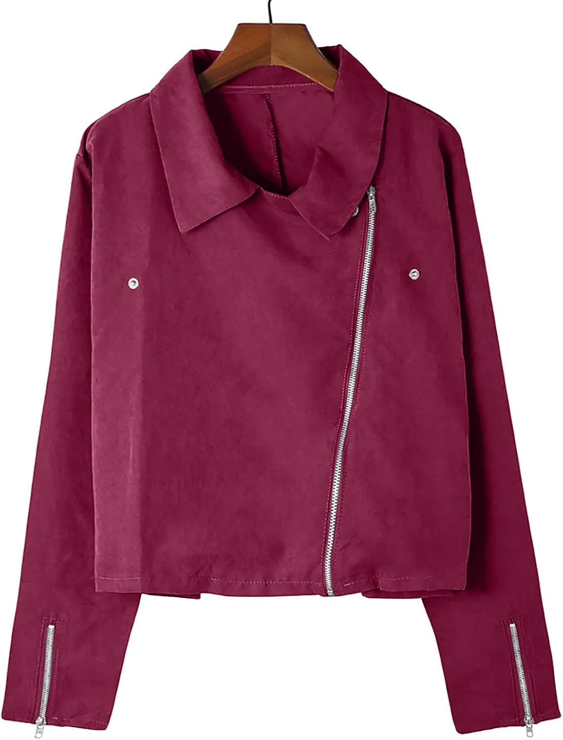 XUNRYAN Suede Leather Jacket Women Fashion Cropped Leather Motorcycle Jacket Plus Size Faux Leather PU Lightweight Short Coat