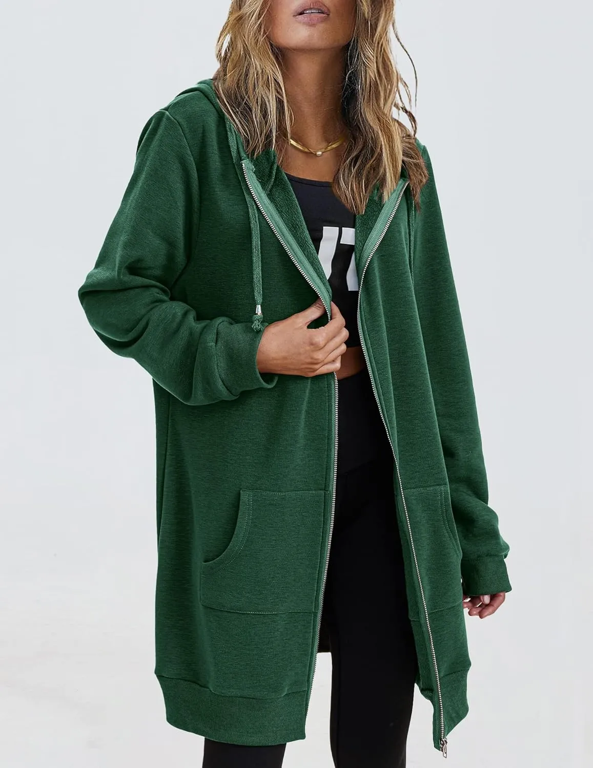 Zeagoo Womens Zip Up Hoodies Long Sleeve Fall Lightweight Hooded Sweatshirt Oversized Fleece Jacket With Pockets