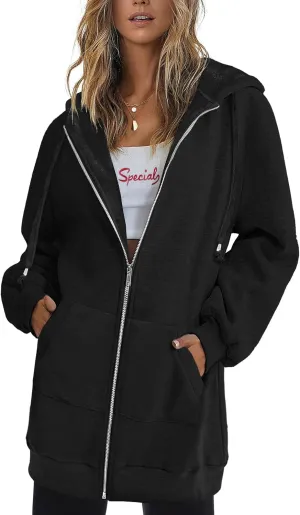 Zeagoo Womens Zip Up Hoodies Long Sleeve Fall Lightweight Hooded Sweatshirt Oversized Fleece Jacket With Pockets