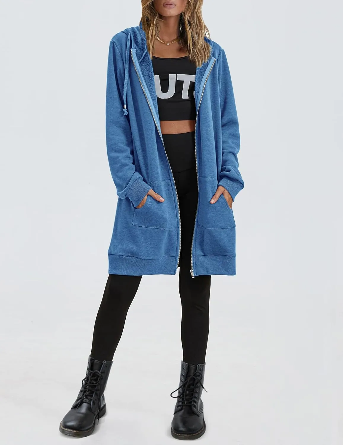 Zeagoo Womens Zip Up Hoodies Long Sleeve Fall Lightweight Hooded Sweatshirt Oversized Fleece Jacket With Pockets