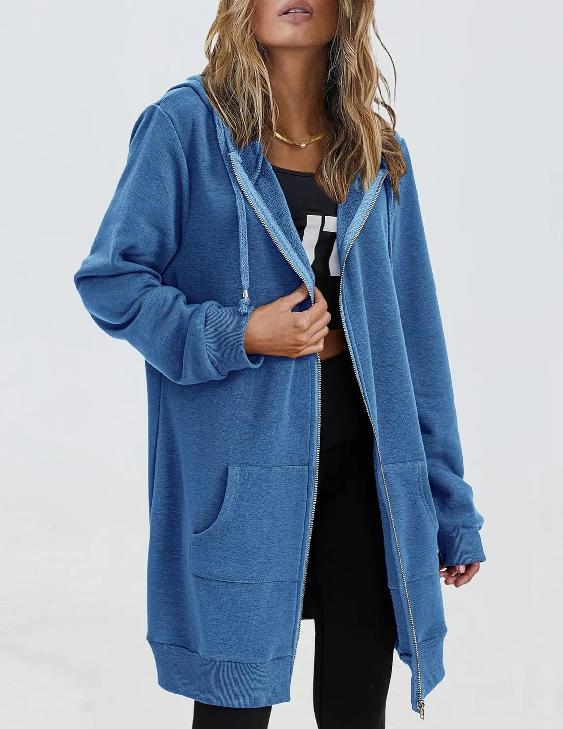 Zeagoo Womens Zip Up Hoodies Long Sleeve Fall Lightweight Hooded Sweatshirt Oversized Fleece Jacket With Pockets