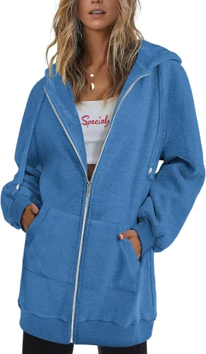 Zeagoo Womens Zip Up Hoodies Long Sleeve Fall Lightweight Hooded Sweatshirt Oversized Fleece Jacket With Pockets