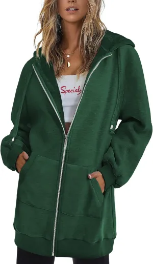 Zeagoo Womens Zip Up Hoodies Long Sleeve Fall Lightweight Hooded Sweatshirt Oversized Fleece Jacket With Pockets