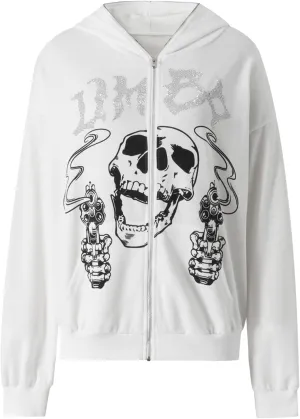 Zip Up Hoodies for Women Y2K Spider Web Print Halloween Hooded Sweatshirt Fleece Hoodie Coat Warm Hoody with Pockets