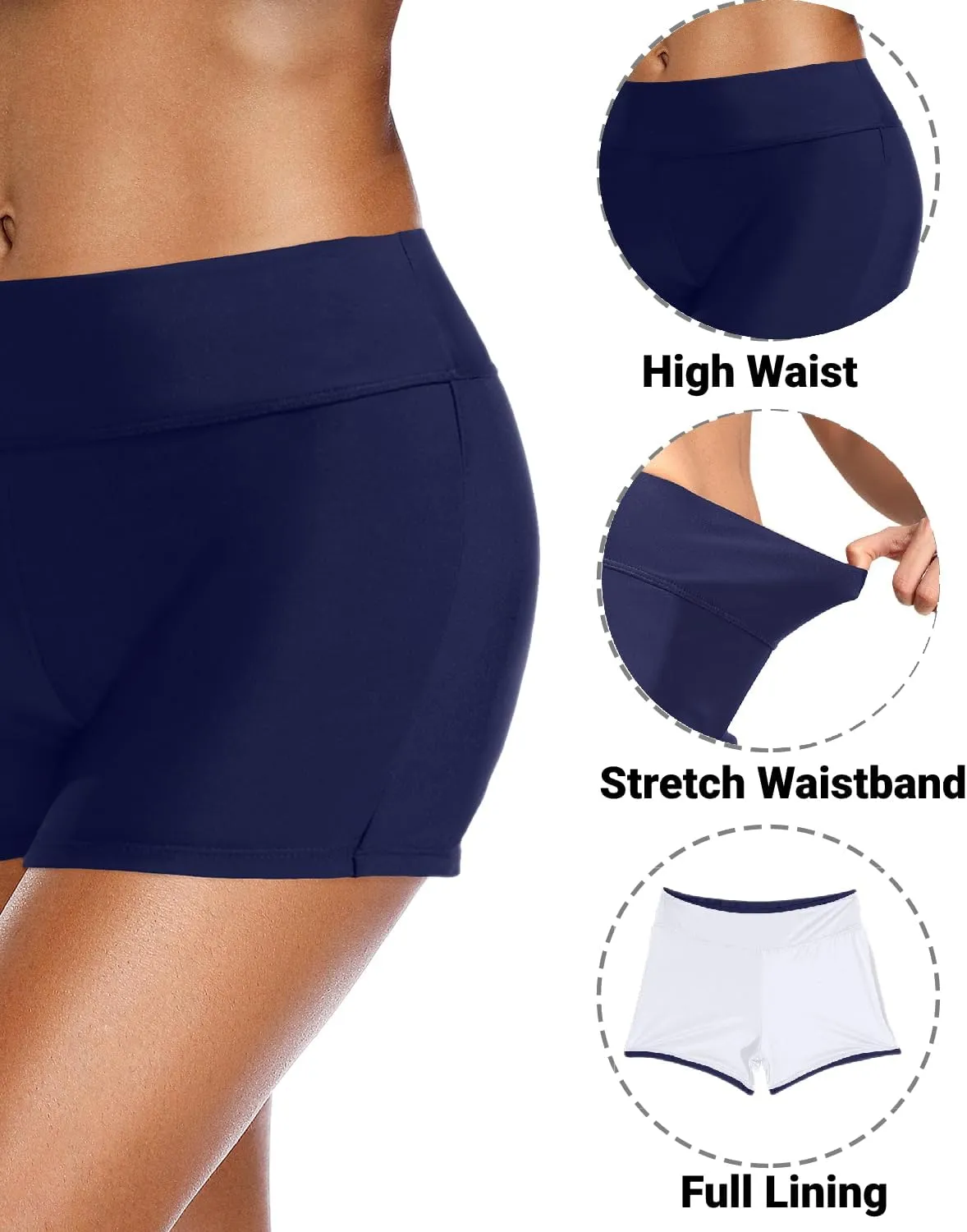 Zmart Women's 3" High Waisted Swim Shorts Full Coverage Swimsuit Bottoms Bathing Suit Boy Shorts
