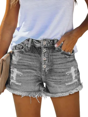 ZOLUCKY Women's Casual Summer Denim Shorts Mid Waisted Stretchy Ripped Jean Shorts with Pockets