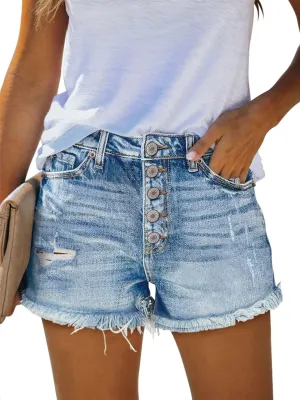 ZOLUCKY Women's Casual Summer Denim Shorts Mid Waisted Stretchy Ripped Jean Shorts with Pockets