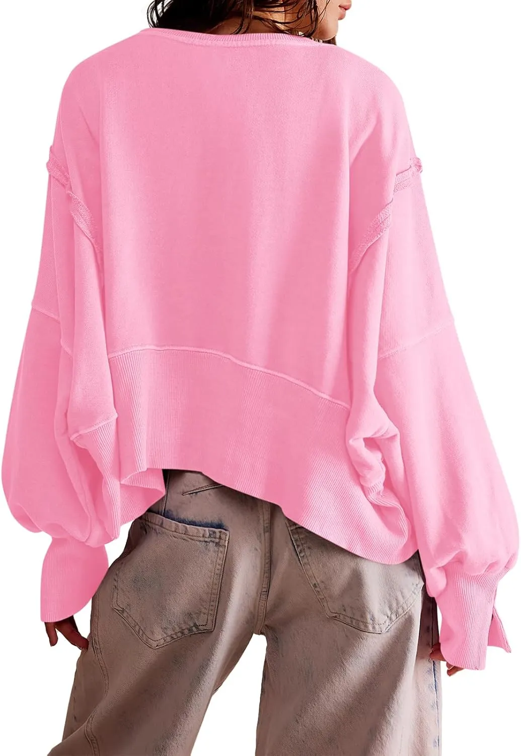 Zwurew Womens Casual Sweatshirt Long Sleeve Tops Crewneck Loose Fit Tee Pullover Crop Tshirt Side Slit Fall Fashion 2024